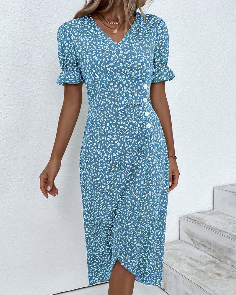 Rosa | Elegant Kjole med Blomsterprint og V-hals