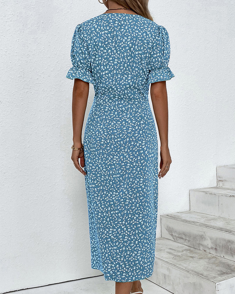 Rosa | Elegant Kjole med Blomsterprint og V-hals