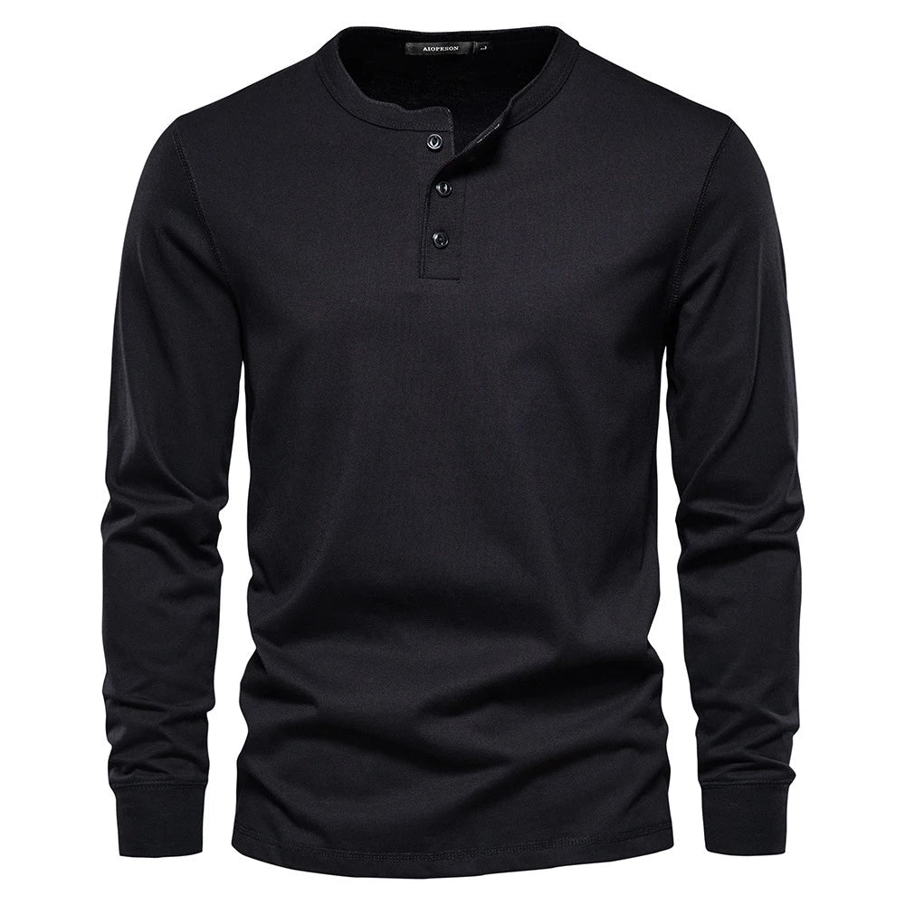 Klassisk Herre Langærmet Bomulds Henley Skjorte