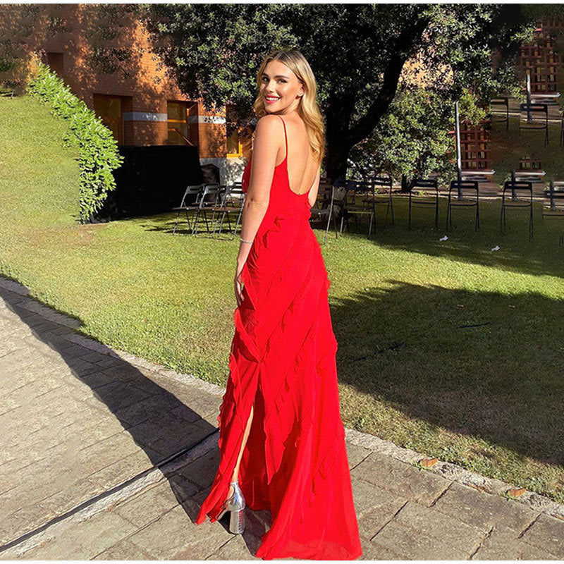 Emilie | Lang Elegant Kjole med Volantdetaljer