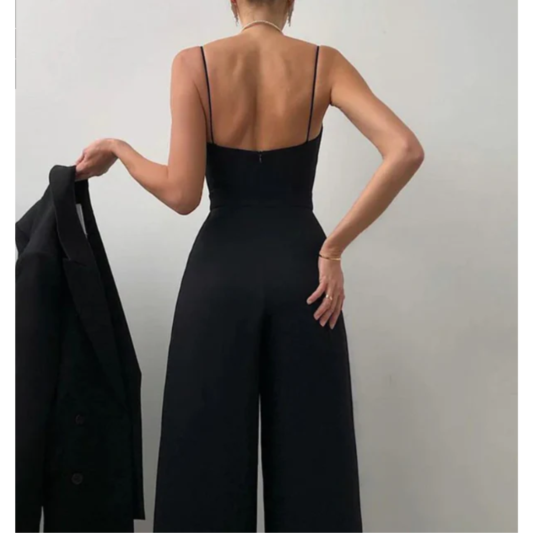 Elegant buksedragt med brede ben og stropper