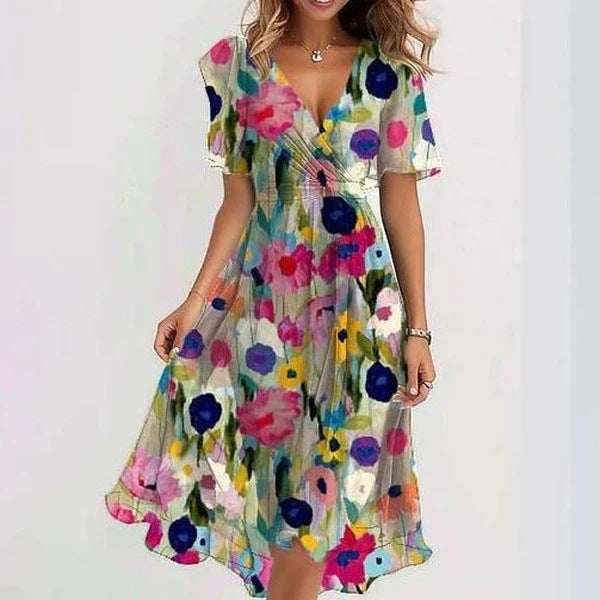 Linne | Elegant Blomstret Sommerkjole