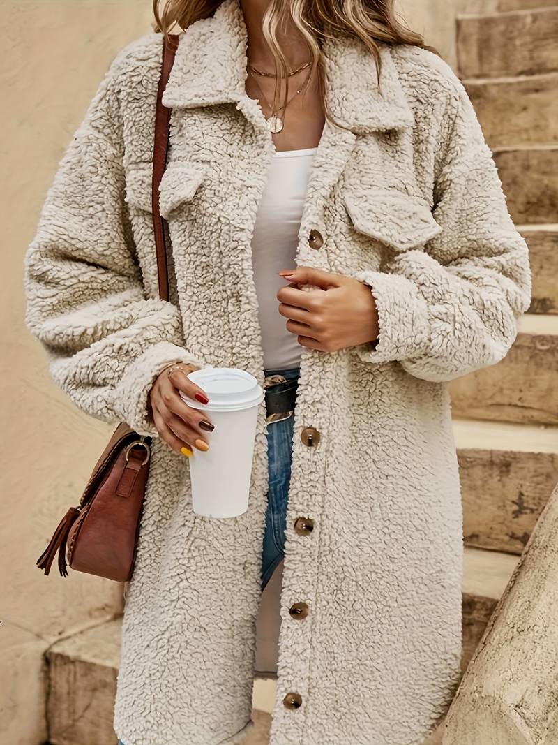 Asta | Lang Beige Teddyjakke til Kvinder