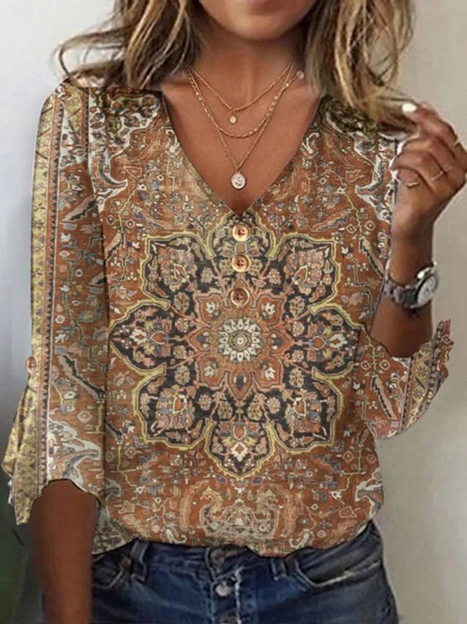 Anna | Bluse med Blomsterprint og V-Hals