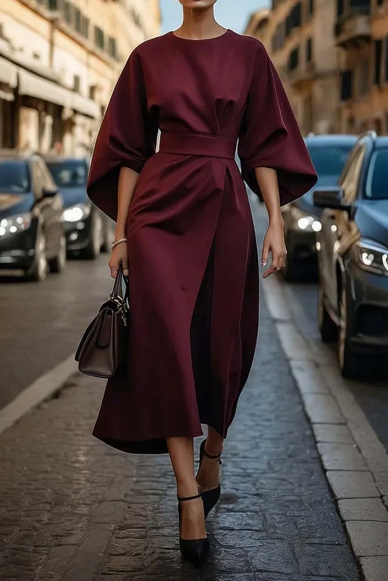 Louise | Elegant Draperet Maxi Kjole med Bælte